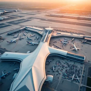 Aerial view of Hartsfield-Jackson Atlanta International Airport during peak travel time