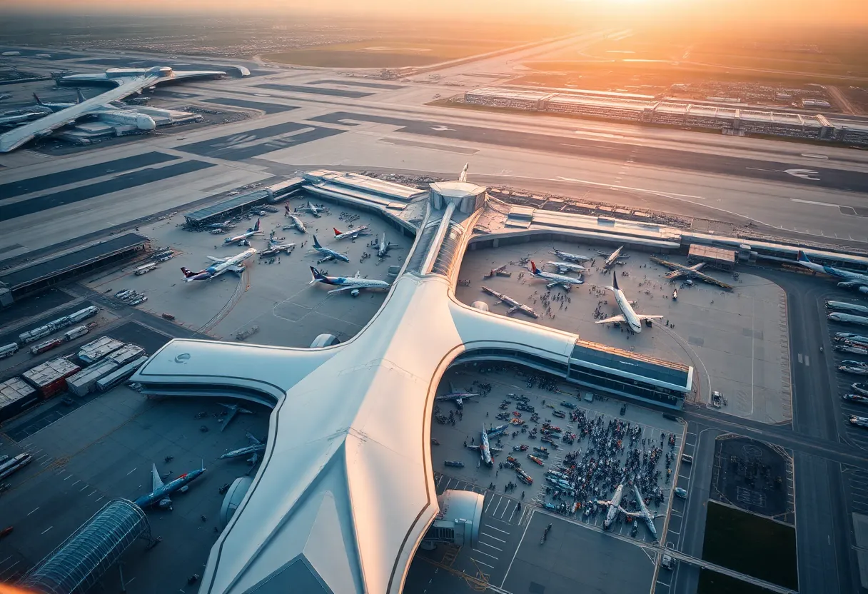 Aerial view of Hartsfield-Jackson Atlanta International Airport during peak travel time