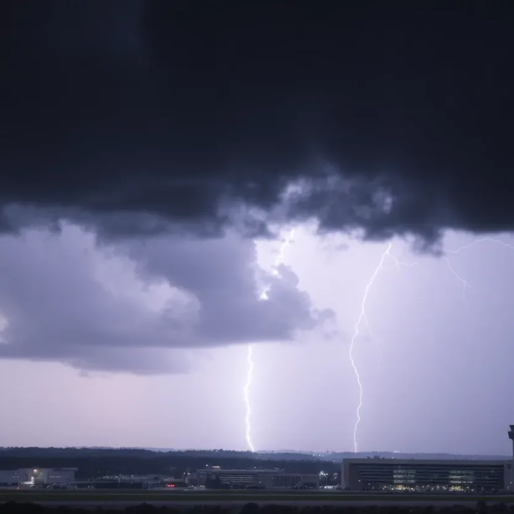 Hartsfield-Jackson Atlanta International Airport during a thunderstorm