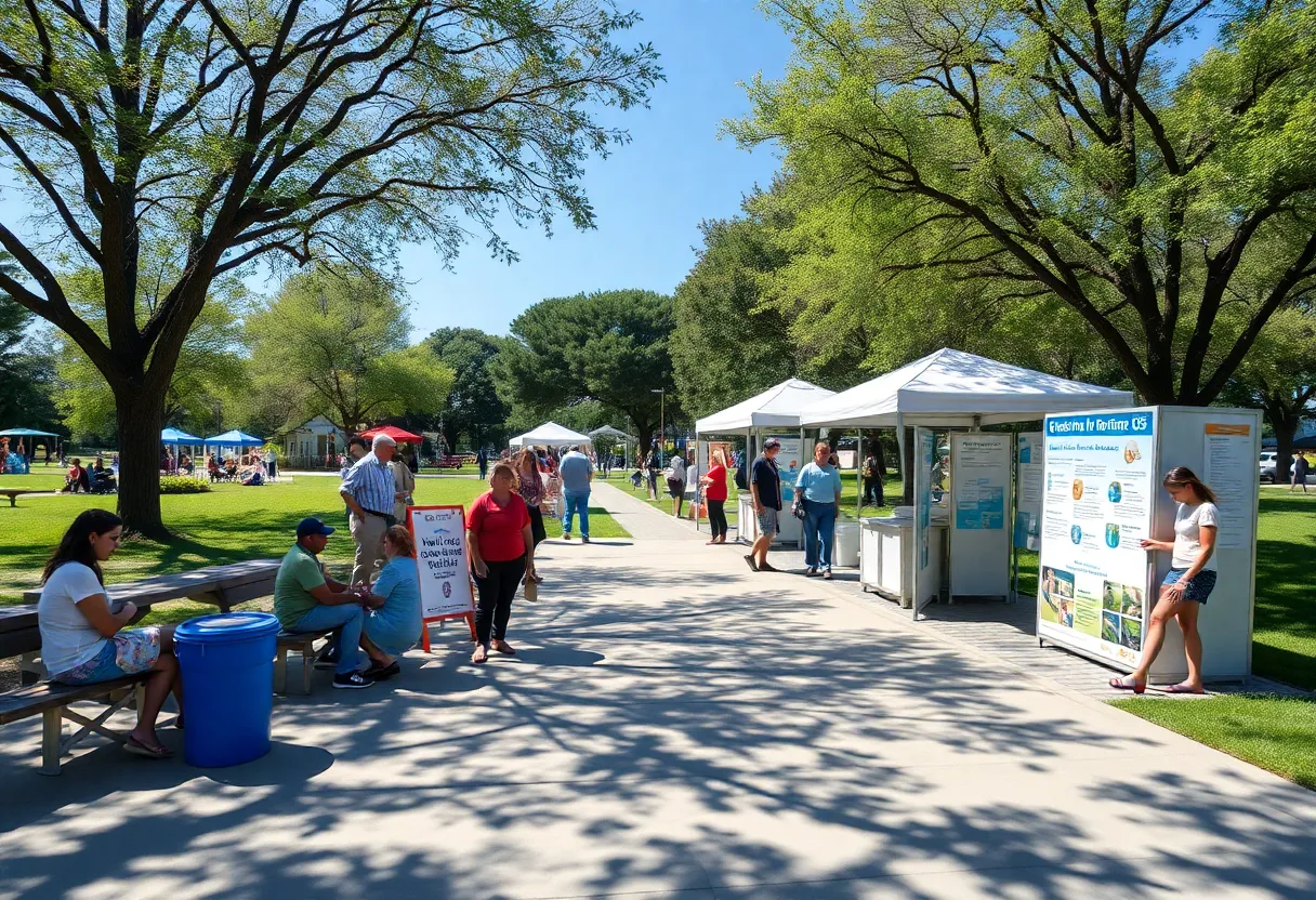 Residents at a cooling center in Atlanta enjoying shade and refreshments during a heat wave.
