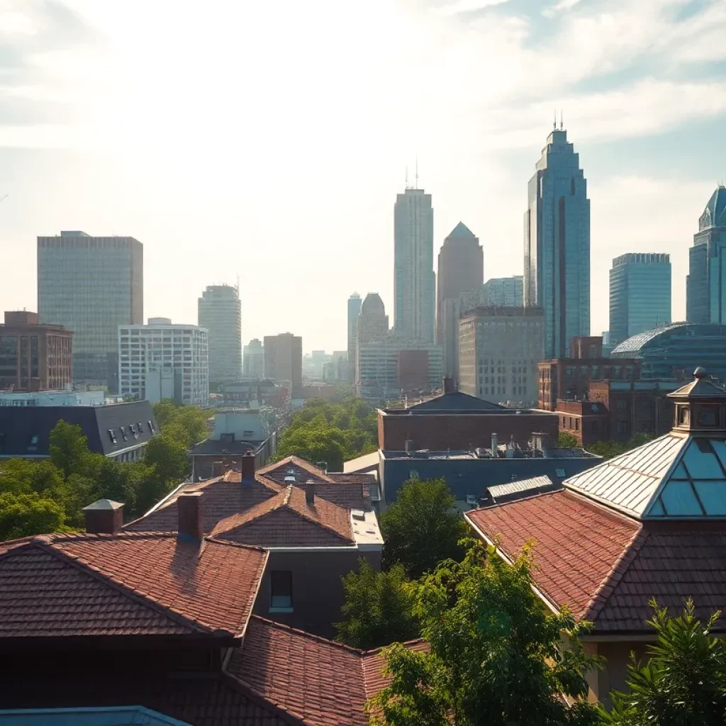 View of Atlanta showcasing new eco-friendly roofing materials on buildings.