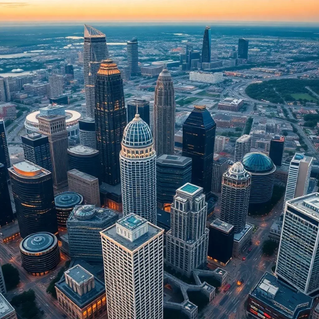 A beautiful skyline of Atlanta, Georgia showcasing financial district buildings.