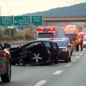 Emergency services responding to a crash on Interstate 20 West in Atlanta
