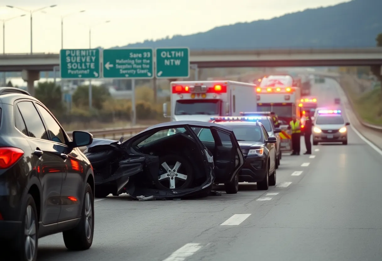 Emergency services responding to a crash on Interstate 20 West in Atlanta