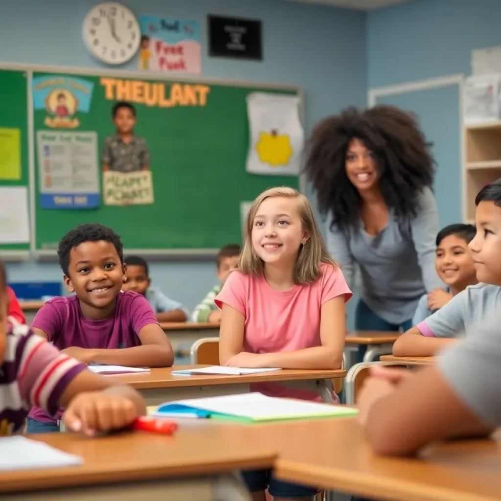 Classroom in an Atlanta middle school with students learning