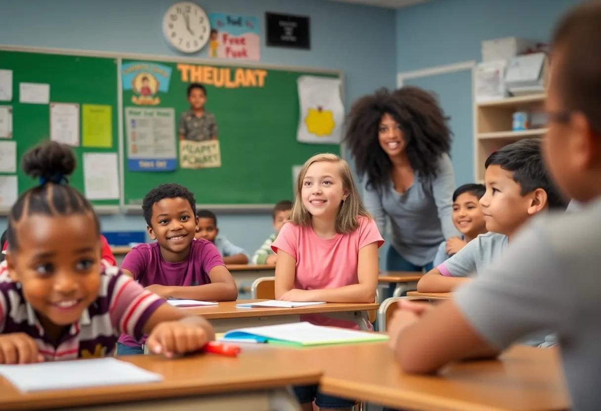 Classroom in an Atlanta middle school with students learning