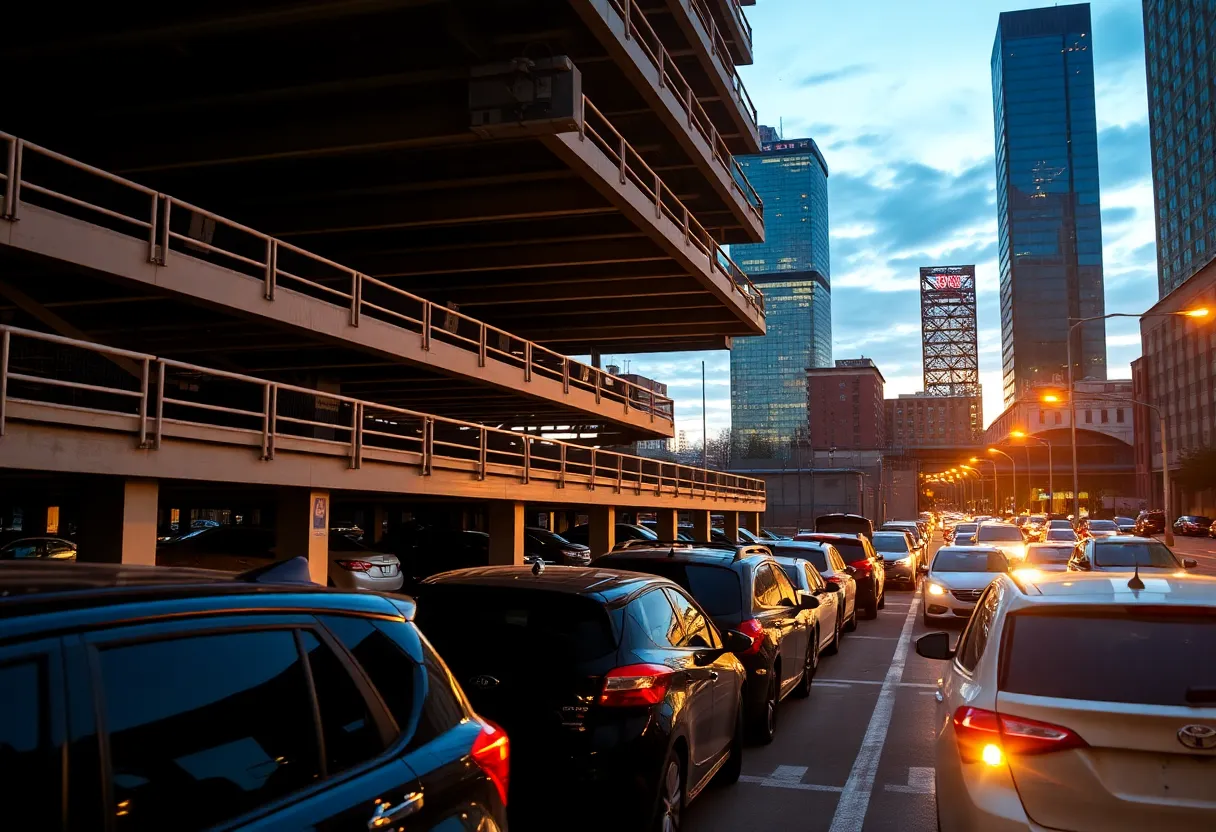 Parking deck in Atlanta with visible security features