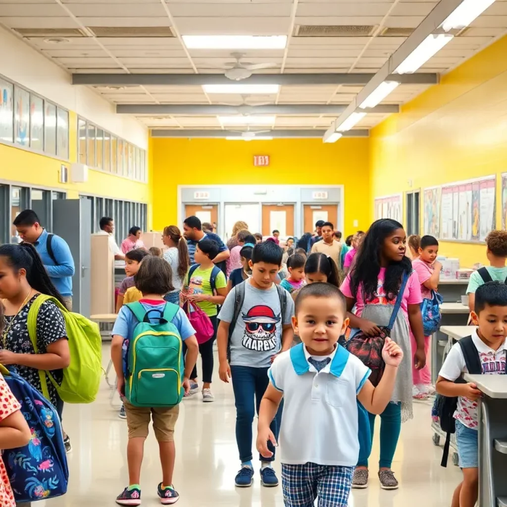 Students and families preparing for school in Atlanta