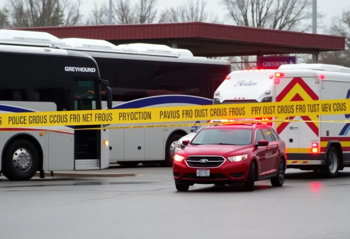 Police tape surrounding Greyhound bus station in Atlanta after a shooting incident.