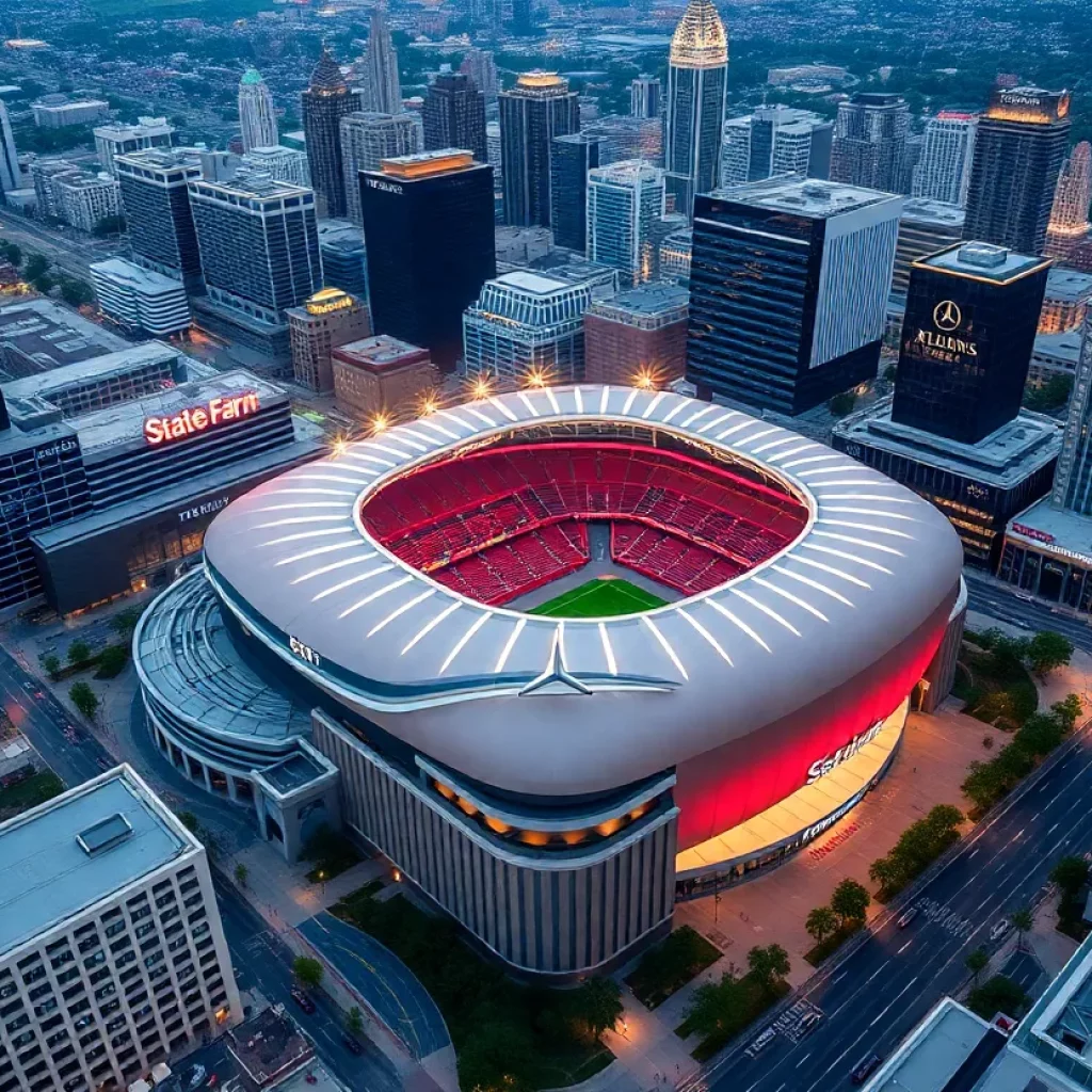 Aerial view of Atlanta with event venues highlighted