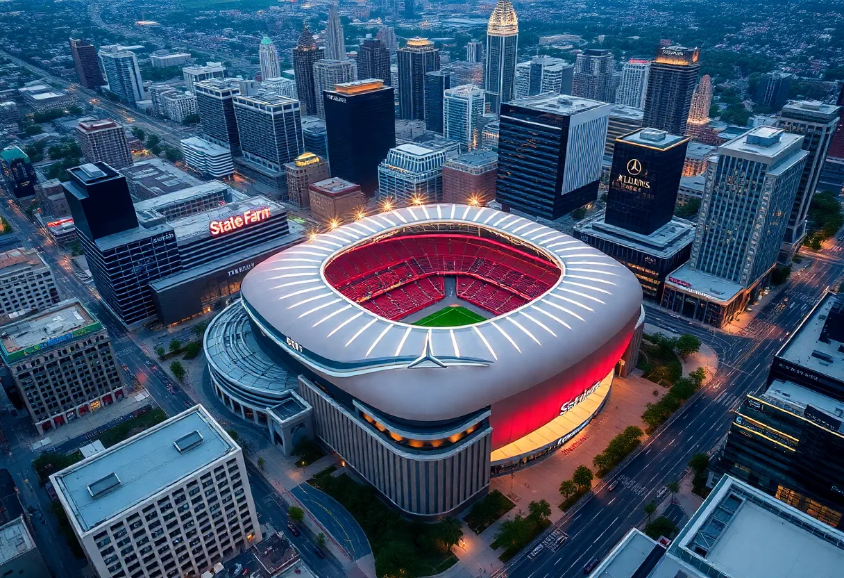 Aerial view of Atlanta with event venues highlighted