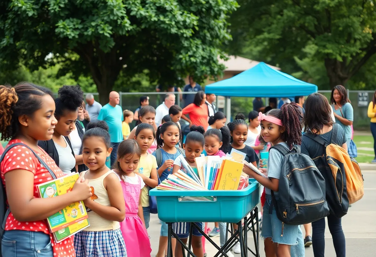 Families gathering at a back-to-school community event