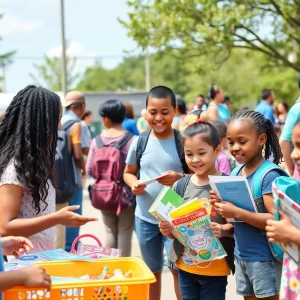 Families enjoying a community back-to-school event in Atlanta