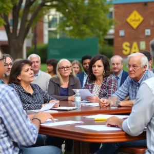 Community members discussing education funding issues