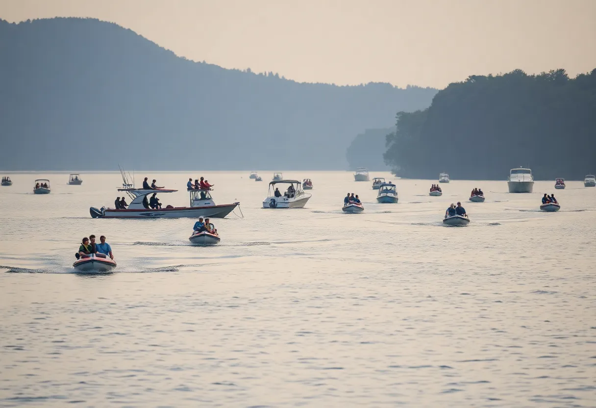 Boaters enjoying a sunny day on a lake highlighting the need for safety