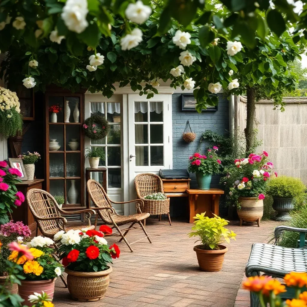 A garden scene representing community and family gatherings.