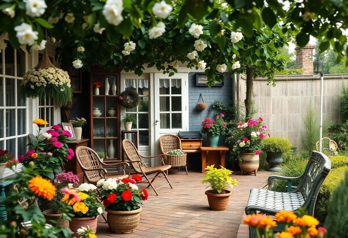 A garden scene representing community and family gatherings.