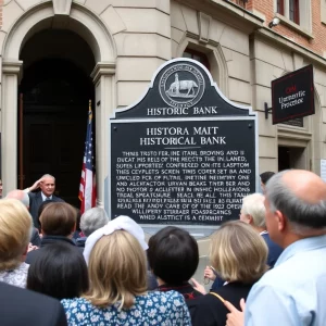 Ceremony for Citizens Trust Bank historical marker with attendees