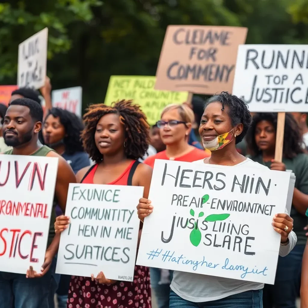 Residents of Conyers gather for a protest demanding environmental justice after a chemical fire.