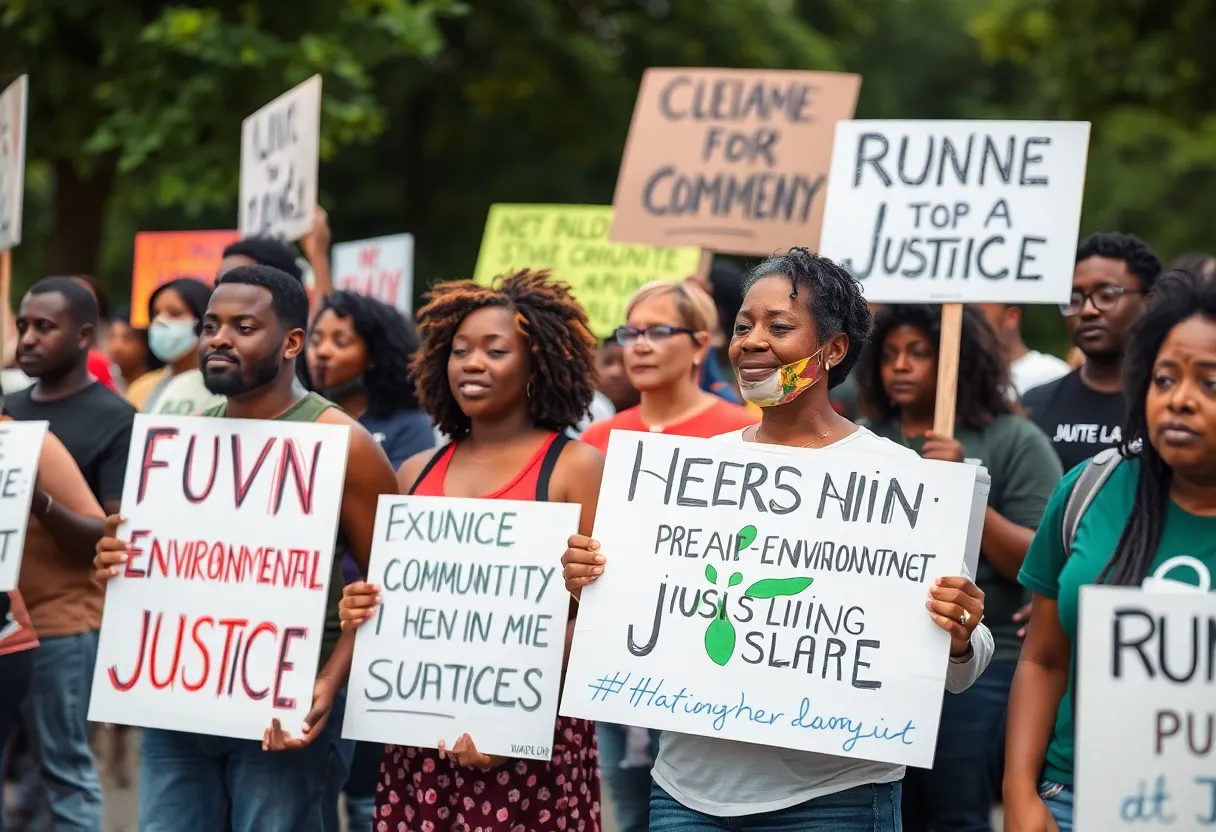 Residents of Conyers gather for a protest demanding environmental justice after a chemical fire.