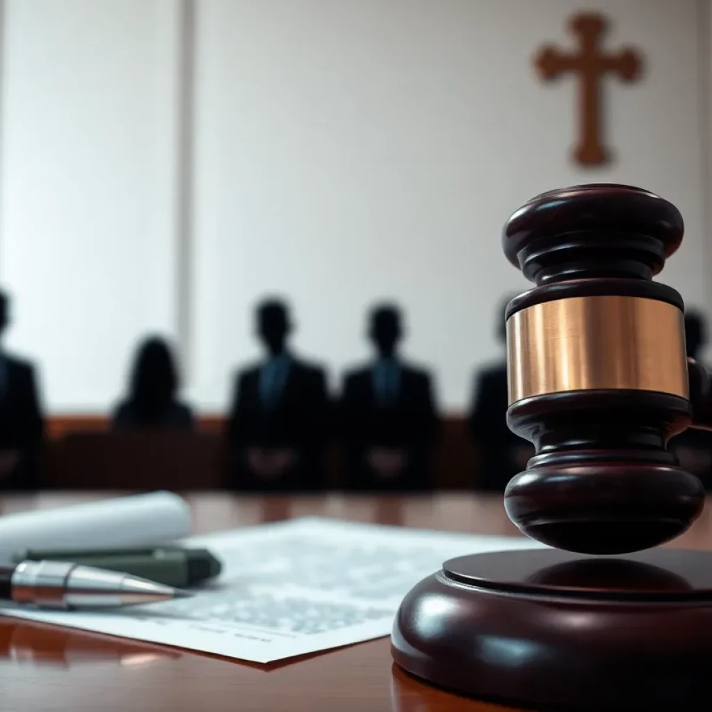 Courtroom scene depicting legal verdict