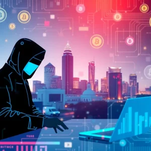 Illustration representing cybercrime related to cryptocurrency theft.