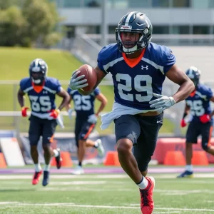 Wide receiver practicing on the field