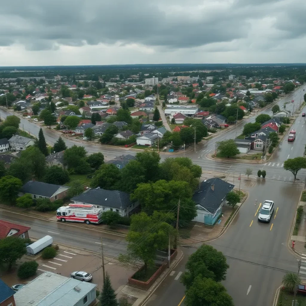 Aerial view of flooded neighborhoods due to severe weather in North Carolina and Georgia