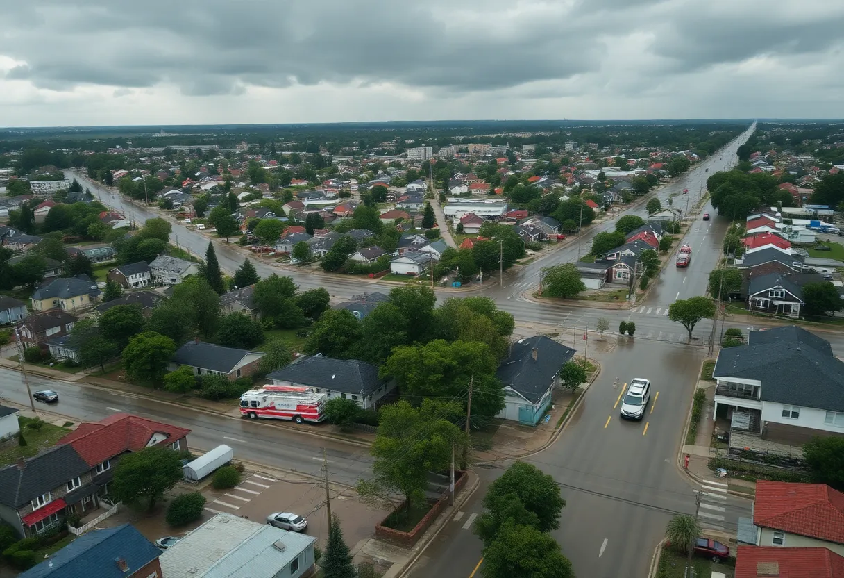 Aerial view of flooded neighborhoods due to severe weather in North Carolina and Georgia