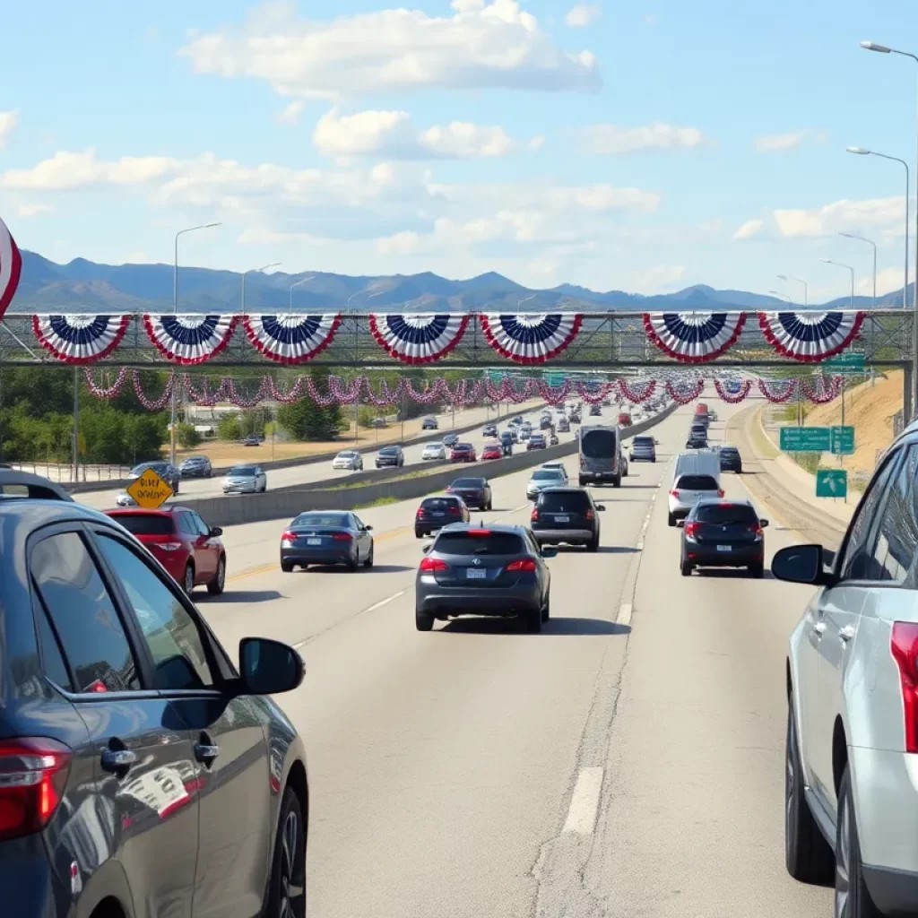 A crowded highway scene during the Fourth of July holiday