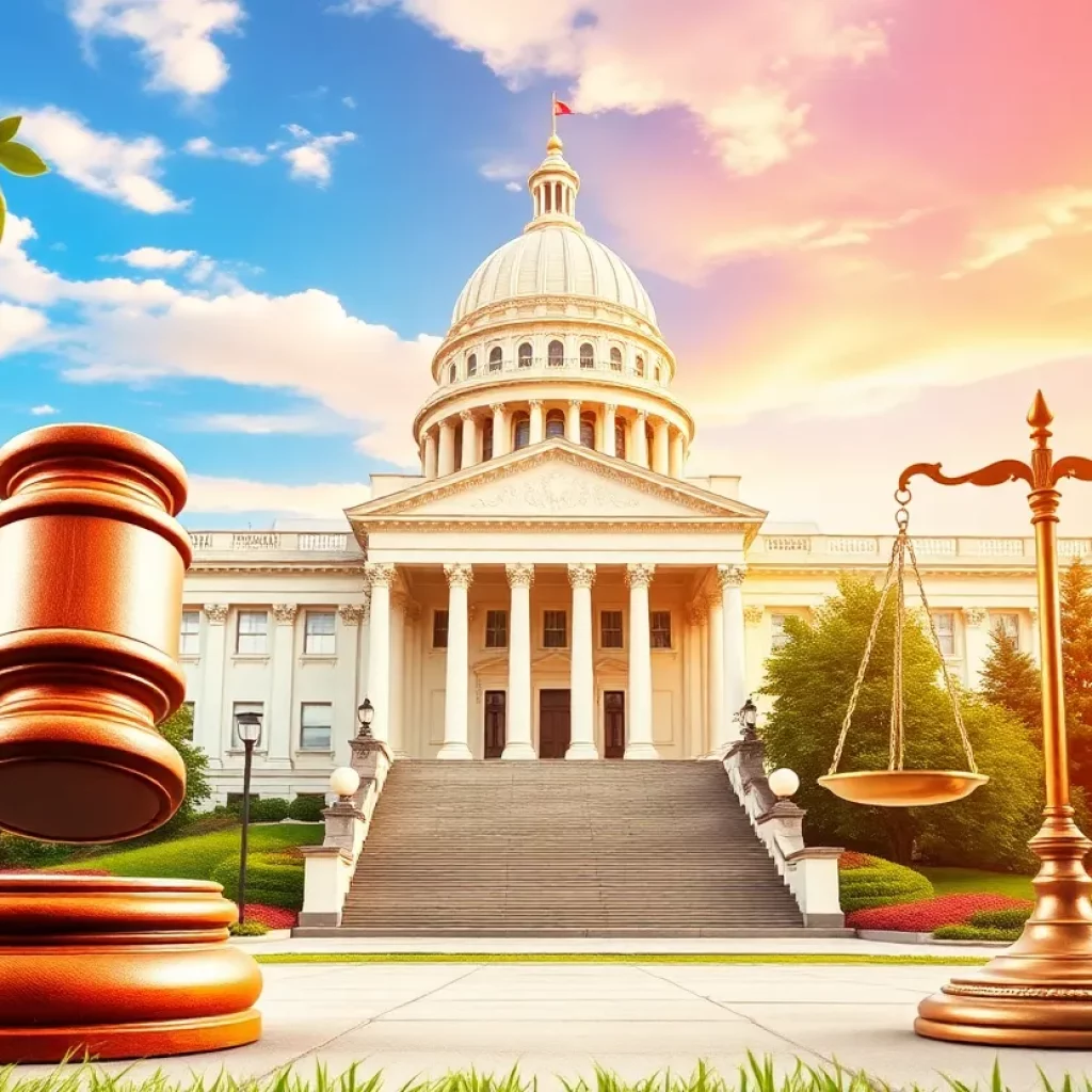 Georgia State Capitol building surrounded by legislative symbols