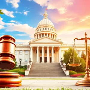 Georgia State Capitol building surrounded by legislative symbols
