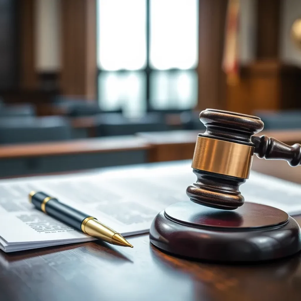 Courtroom gavel and legal documents representing justice