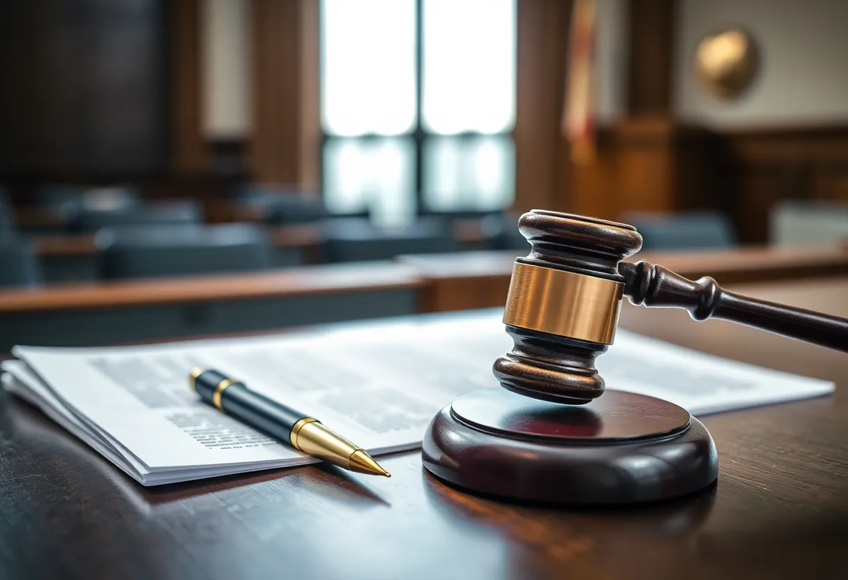 Courtroom gavel and legal documents representing justice