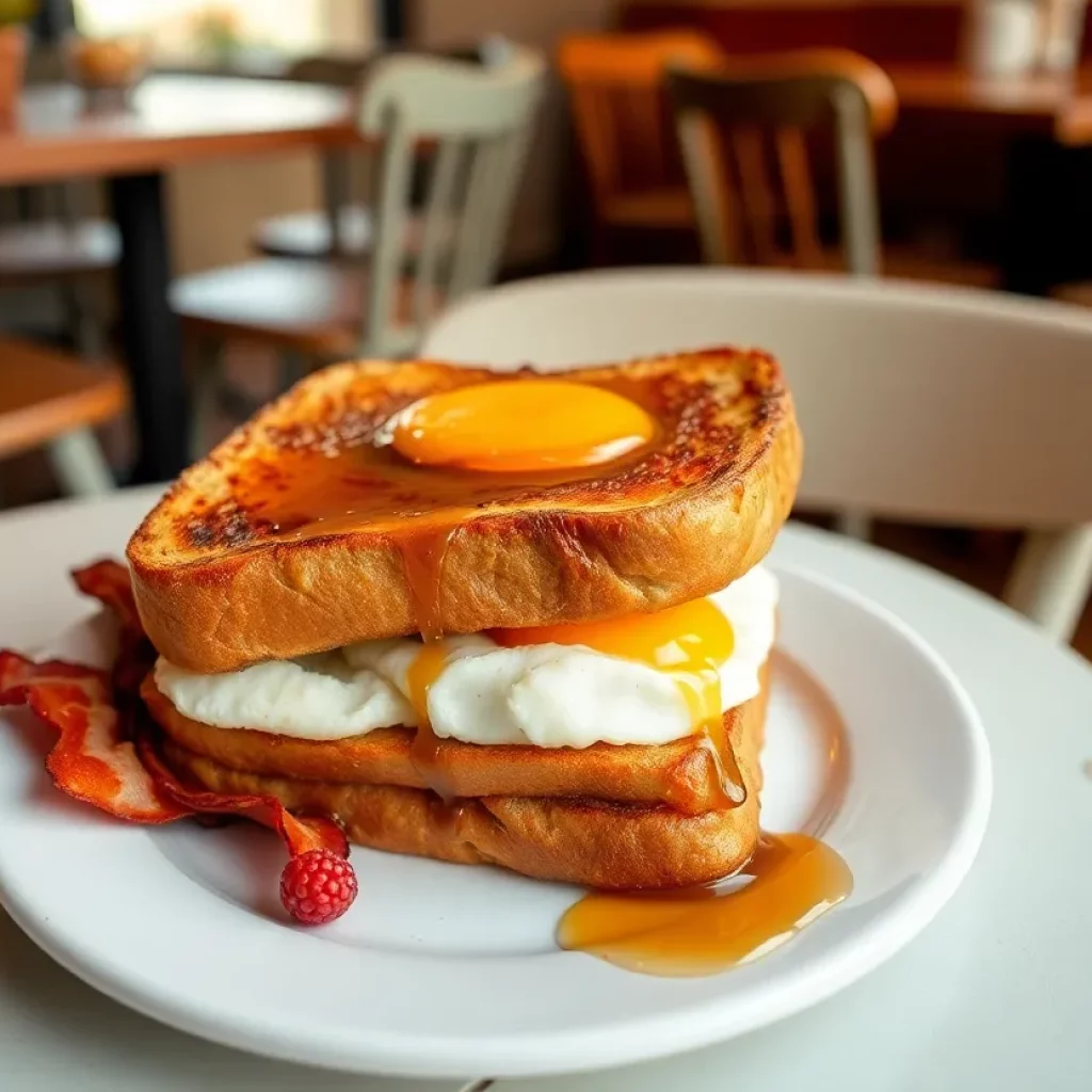 Delicious vanilla rum French toast sandwich served at Le Petit Marche.