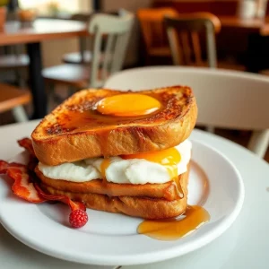 Delicious vanilla rum French toast sandwich served at Le Petit Marche.