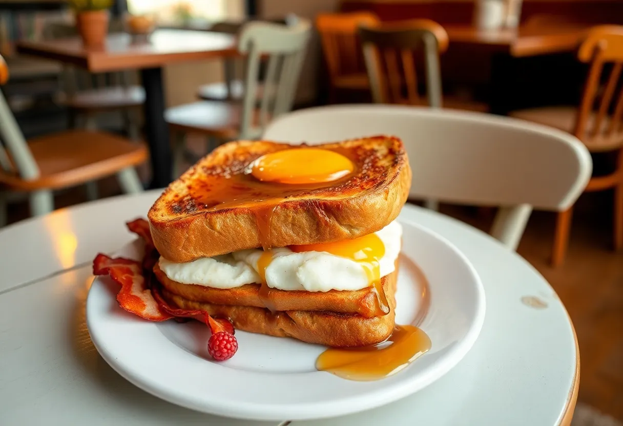 Delicious vanilla rum French toast sandwich served at Le Petit Marche.