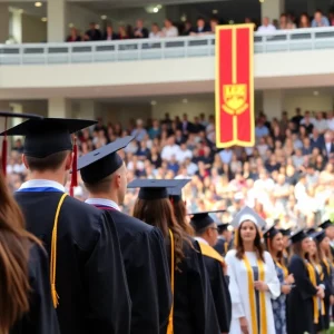 Graduation ceremony at Lee University with students and families celebrating