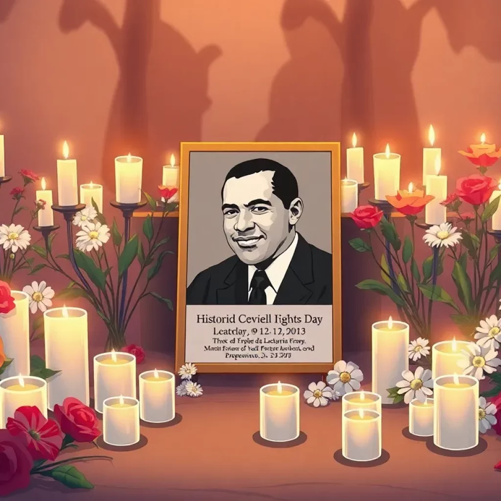 A memorial for William Hamer with candles and flowers.
