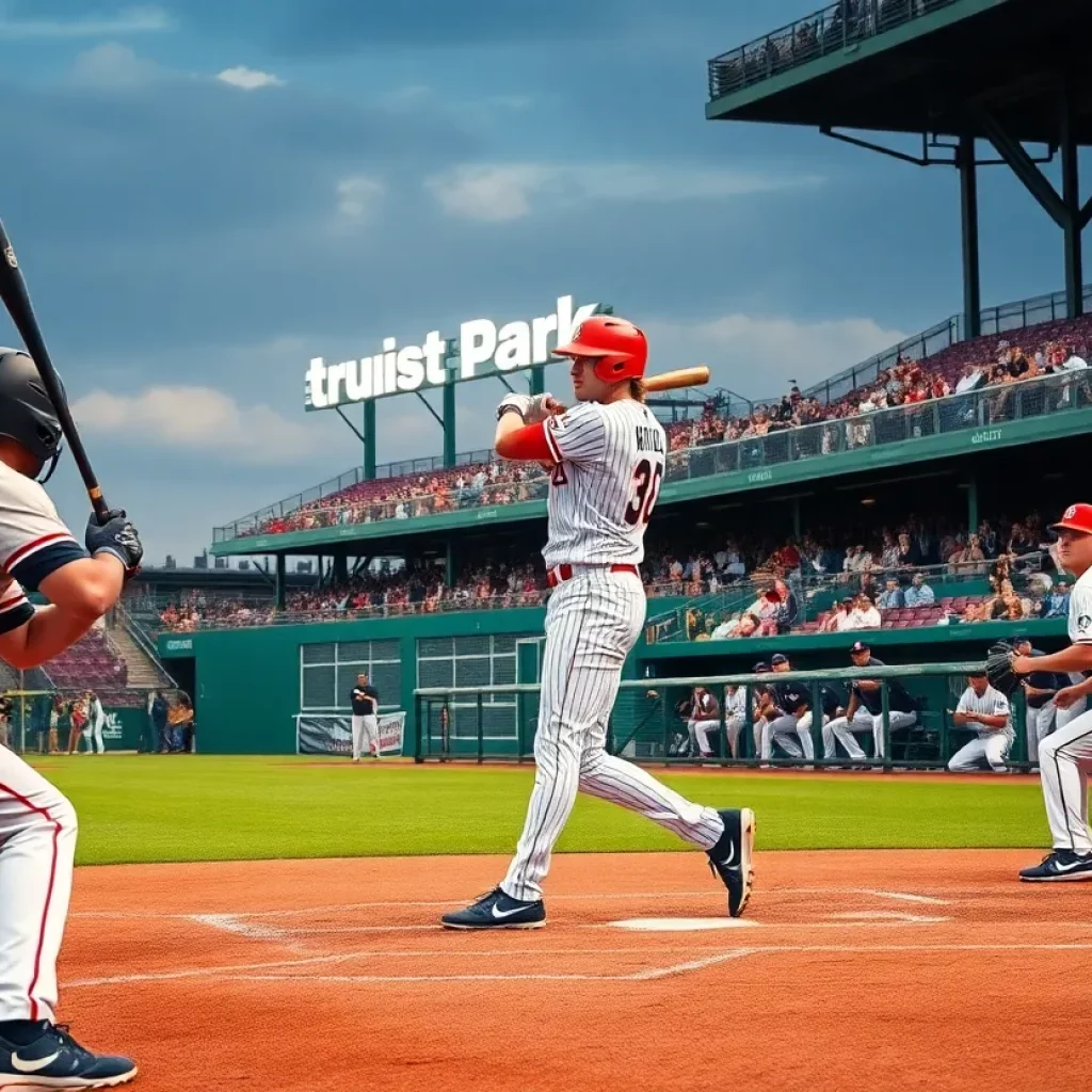 Baseball game play with players from the Orioles and Braves in action at Truist Park.