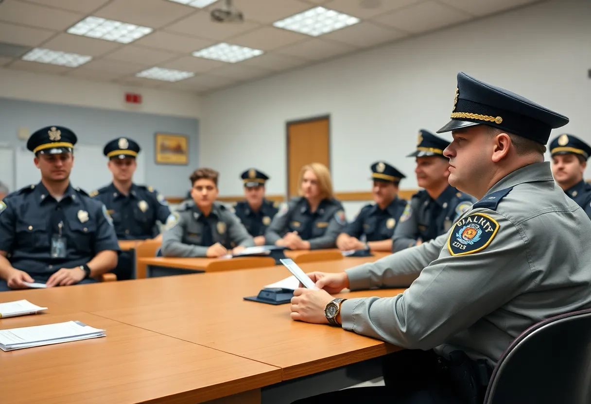Police recruits engaged in training at a police academy
