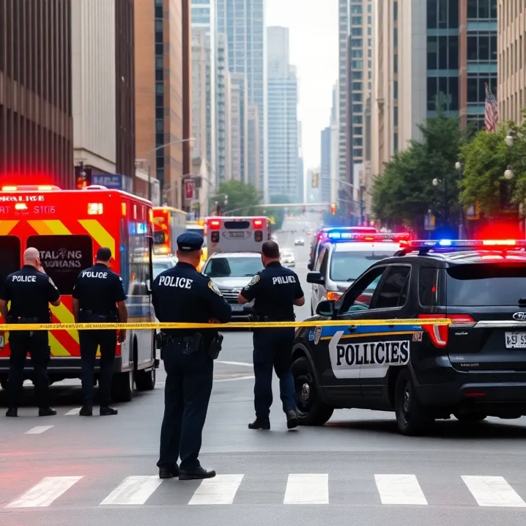 Police cars blocking a street in downtown Atlanta following a shooting