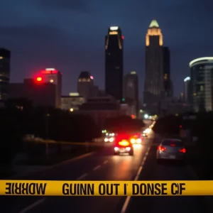 Police lights illuminating a downtown Atlanta street