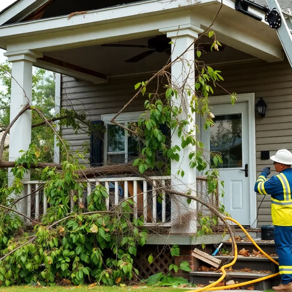 Emergency workers restoring power after tree collapse