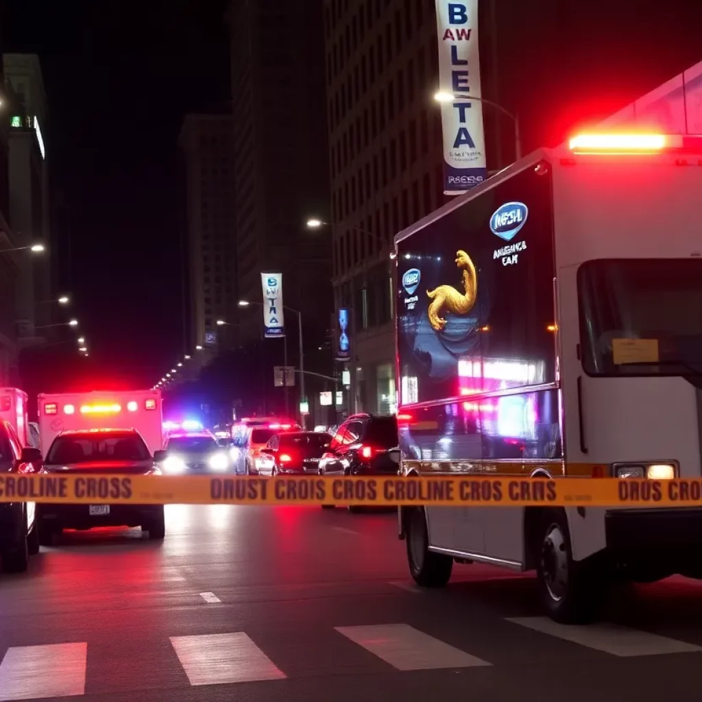 Police respond to a shooting scene in Atlanta at night