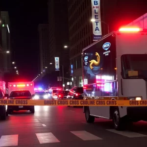 Police respond to a shooting scene in Atlanta at night