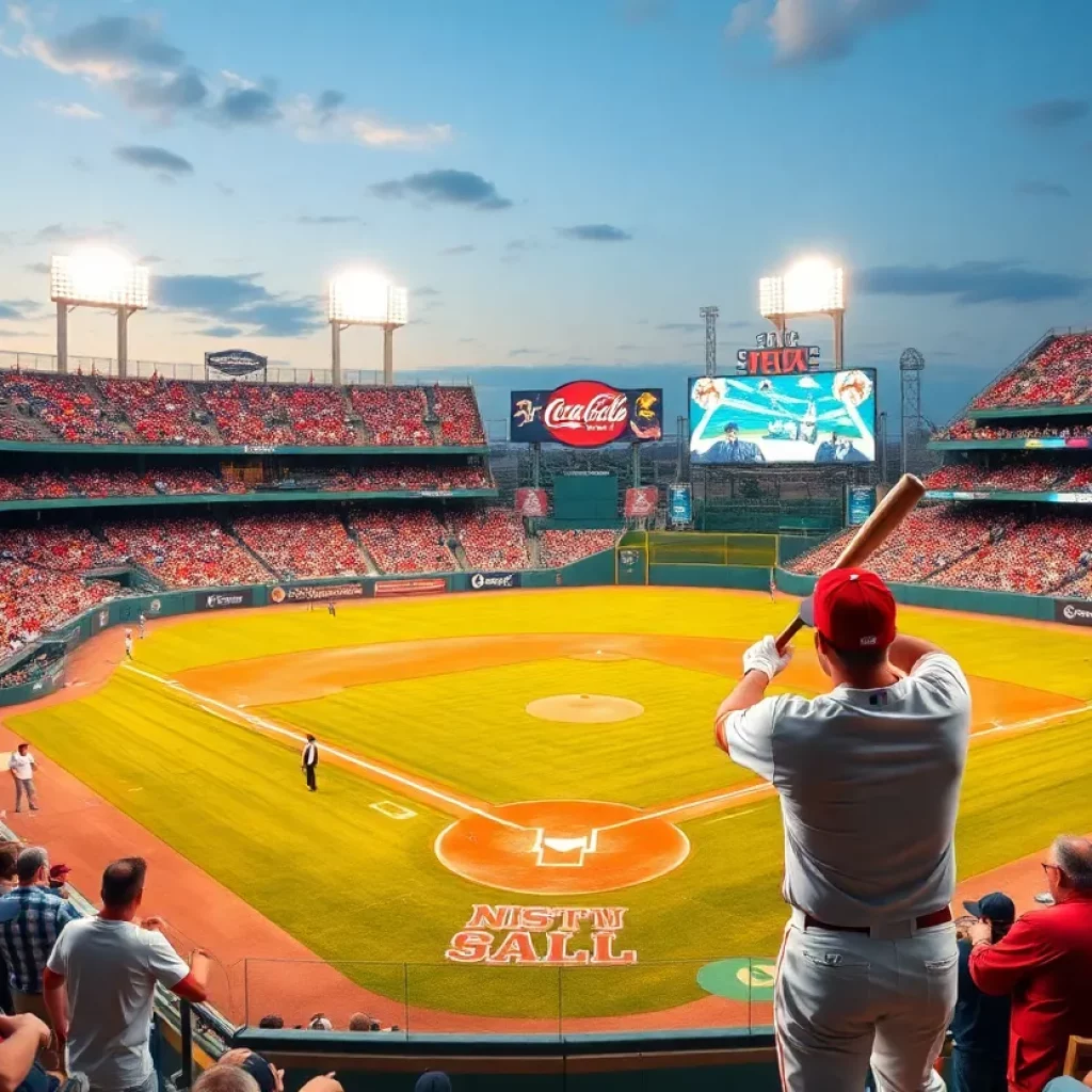 Baseball stadium filled with fans during a home run derby event.