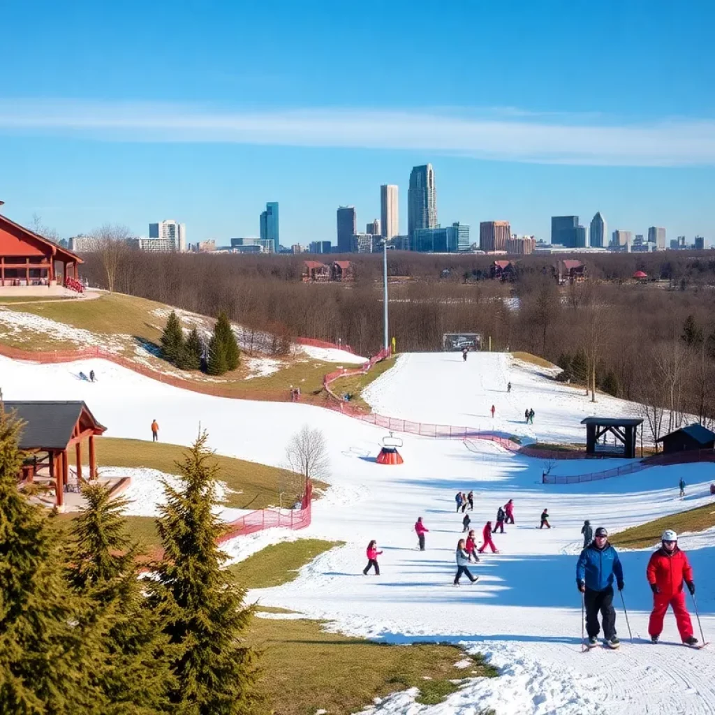 Families skiing on synthetic slopes at Vinings Ridge Ski Area near Atlanta