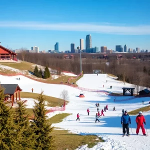Families skiing on synthetic slopes at Vinings Ridge Ski Area near Atlanta