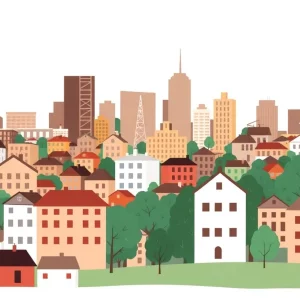 Atlanta city skyline with diverse neighborhoods